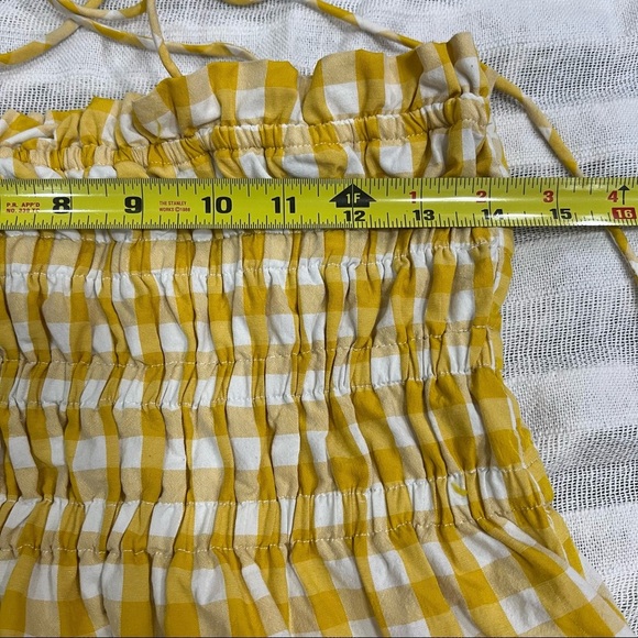 & Merci Womens Yellow White Gingham Tie Straps Mini Dress Sz S Boho Cottagecore - Picture 11 of 12